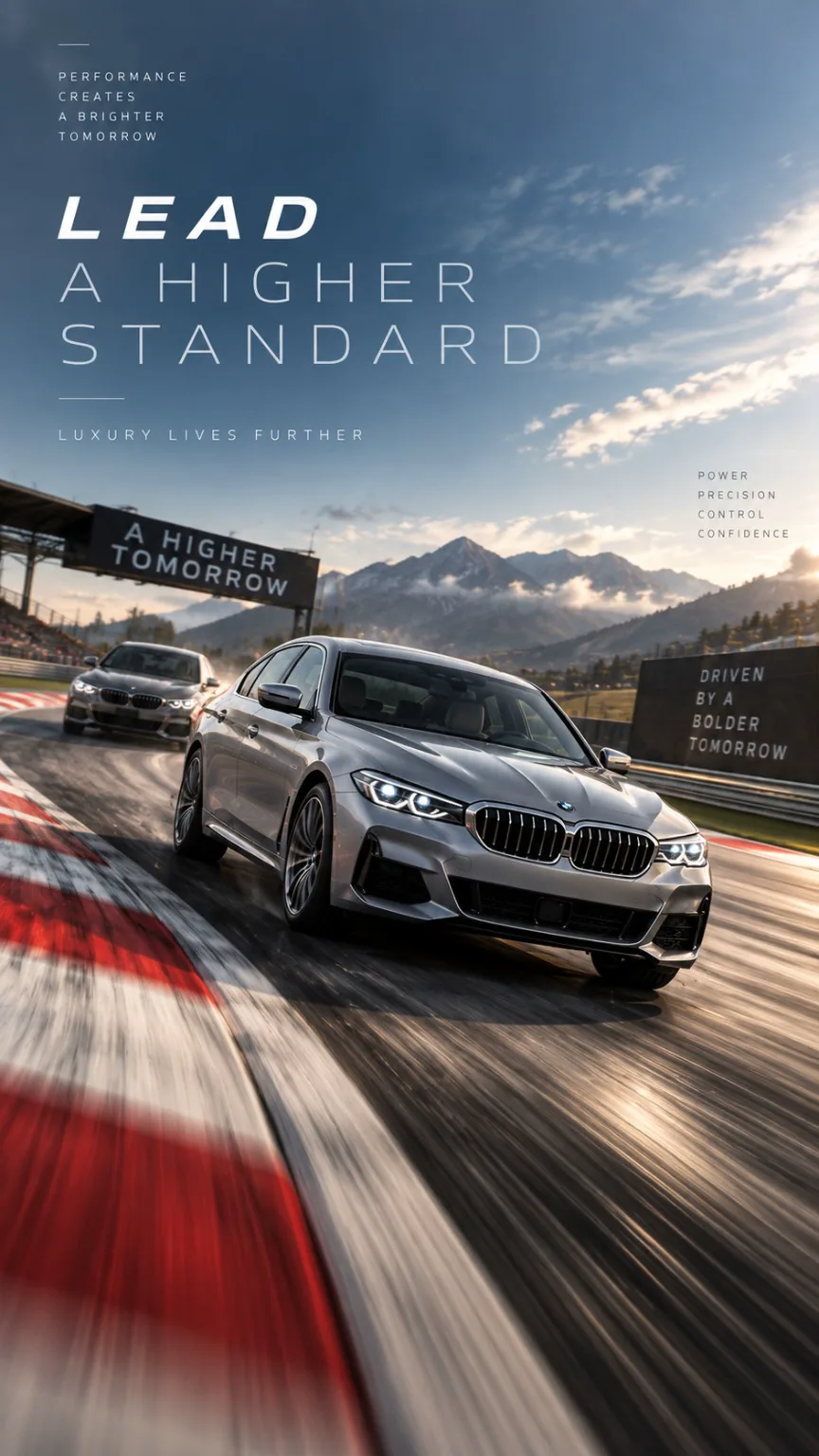 BMW on a race circuit, social campaign poster