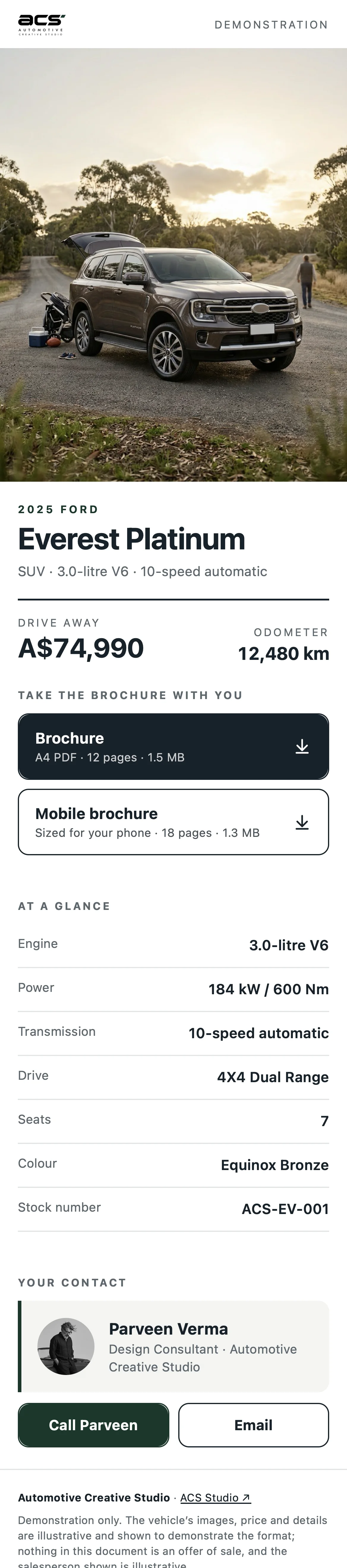 The customer page a buyer sees after scanning